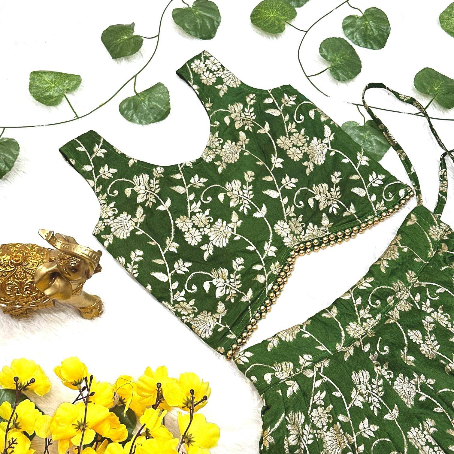 Graceful Green Lehenga Choli Dyeable Dola Children clothing wholesale market in Delhi